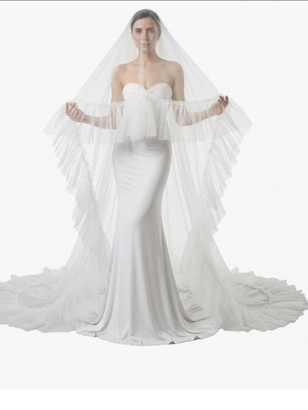 Wedding Veil Ruffled Edge Tulle Two tier - Picture 3 of 7